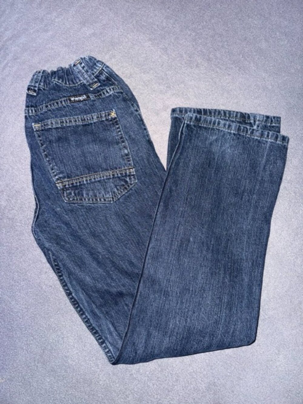 Wrangler Boys Jeans Youth Size 16 Blue Denim Adjustable Waist Straight Leg